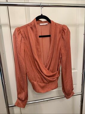 Lush Rust Draped Faux-Wrap Blouse